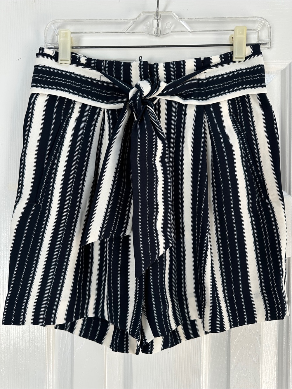 Striped Tie-Waist Women's Shorts - Black & White